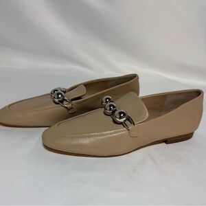 Mark Fisher Elenda Tan Leather Slip On Loafers Silver Hardware Shoes Size 8M